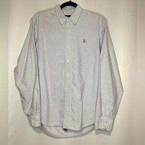 Ralph Lauren 100% Cotton Blue Pin Stripe button down long sleeve dress shirt